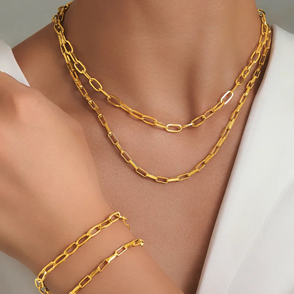 Layered Paperclip Chain Jewelry Set - Halri