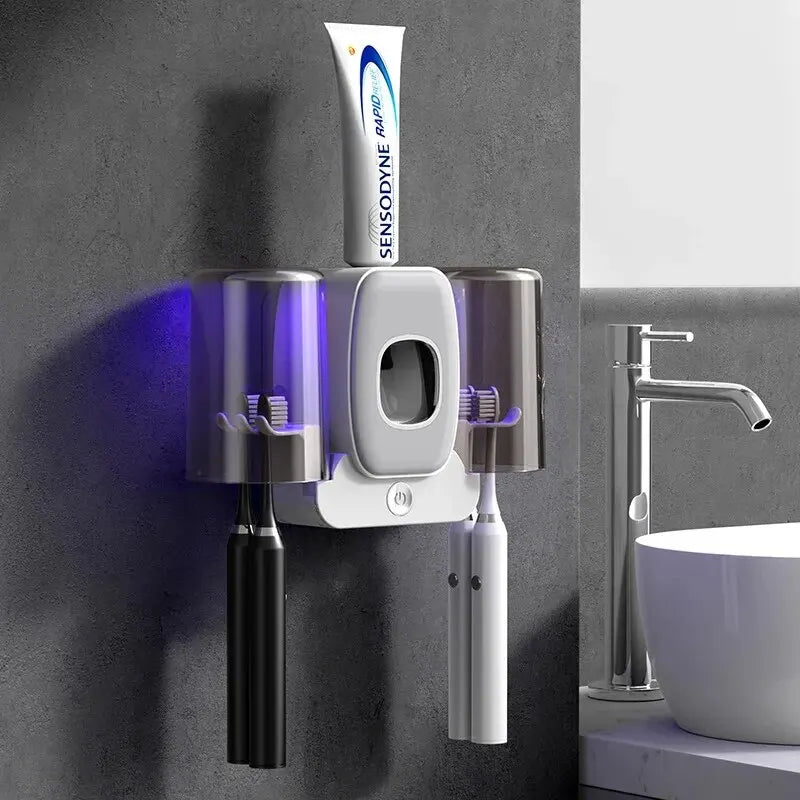 Porte-brosse à dents stérilisable aux UV avec distributeur automatique