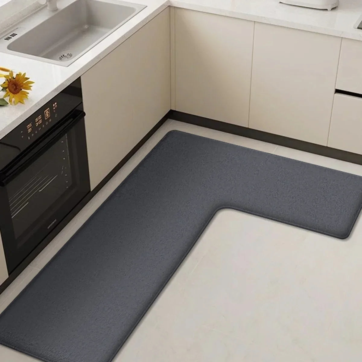 Tapis de sol de cuisine haut de gamme en forme de L, doux et moelleux