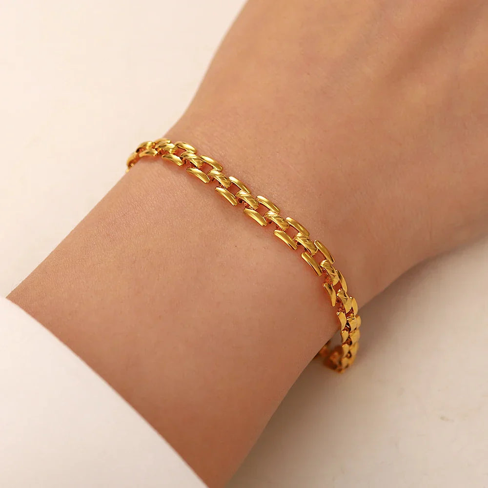 Slim 18k Gold Watch Style Bracelet - Halri
