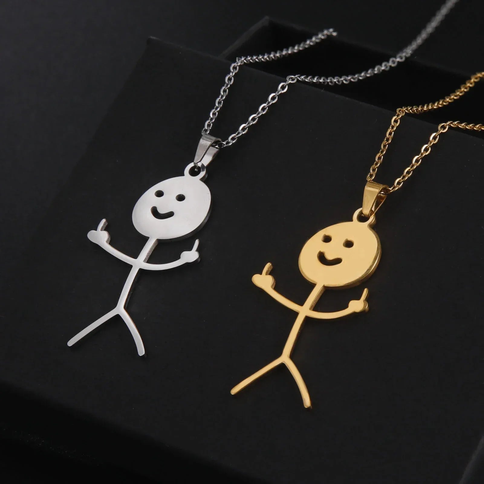 Fun Punk Middle Finger Stickman Pendant Necklace - Halri
