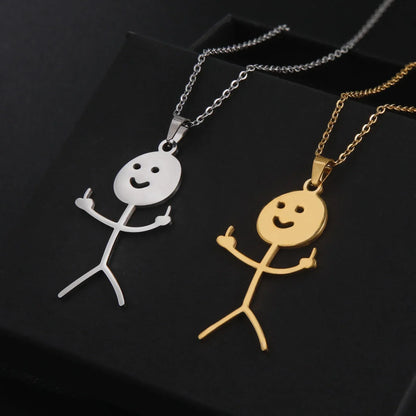 Fun Punk Middle Finger Stickman Pendant Necklace - Halri