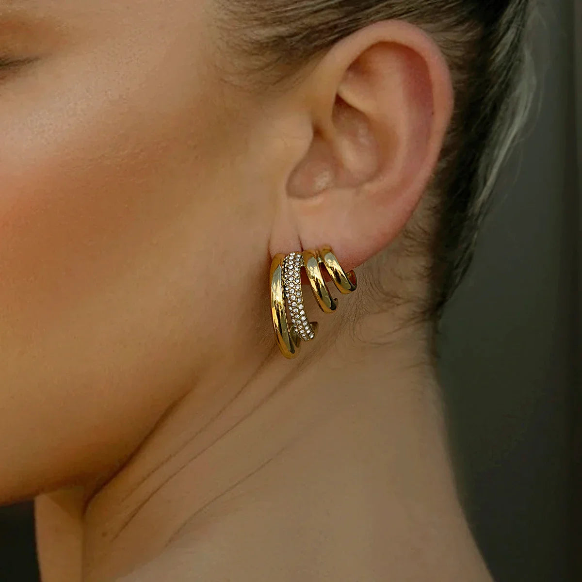 Gold Plated Simple Huggie Drop Earrings - Halri