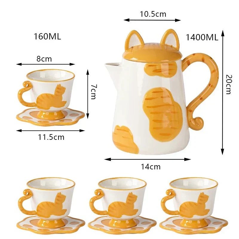 Colorful Kitty Artisan Ceramic Coffee Tea Set - Halri