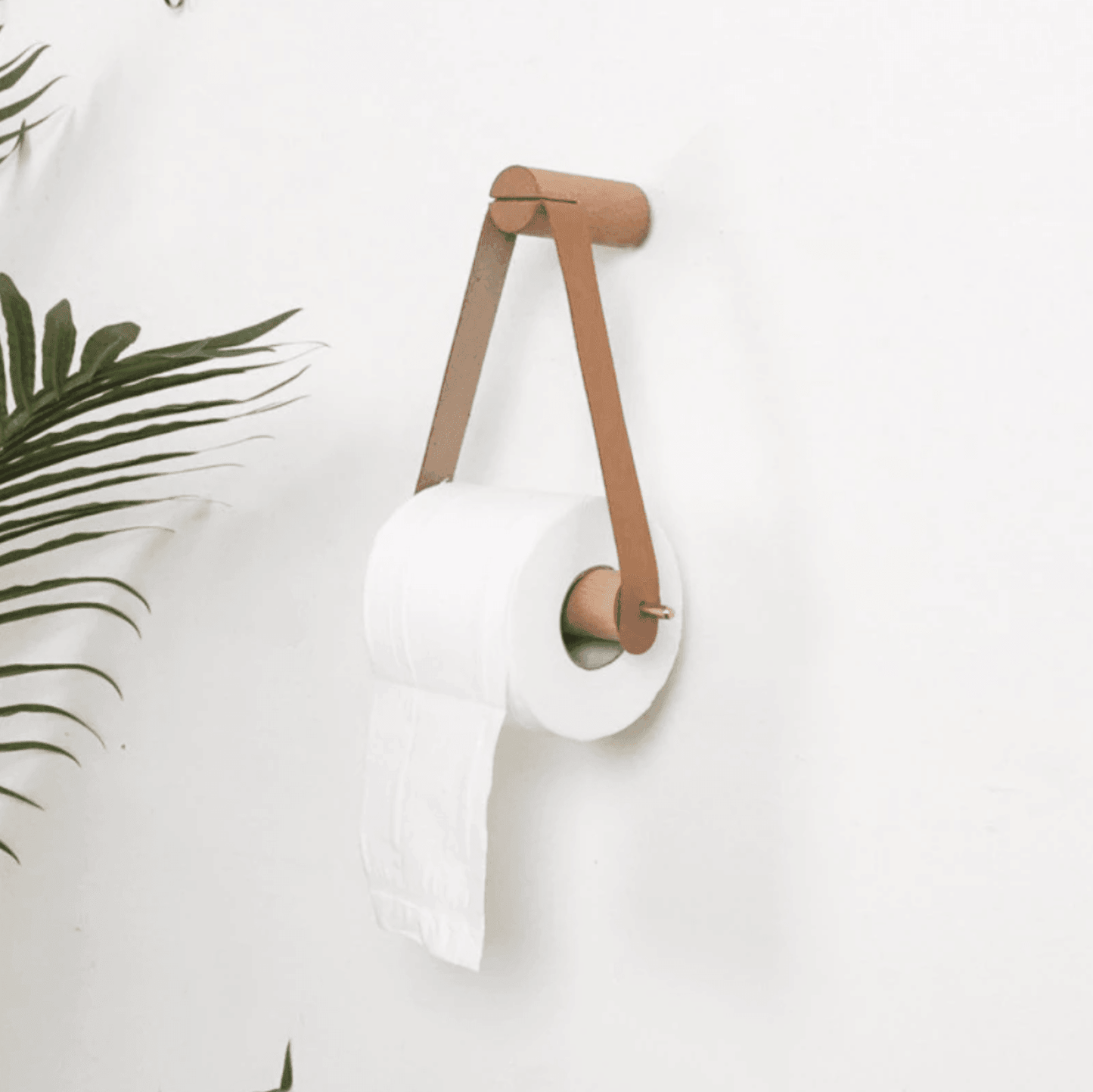 Porte-papier toilette élégant en bois avec finitions en cuir