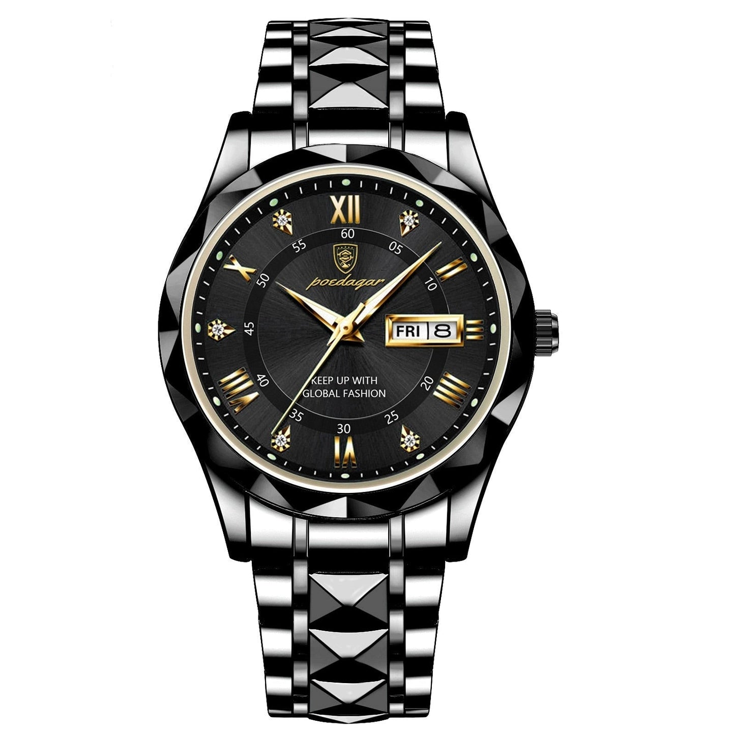 Men's Silver Stainless Steel Watch with Glow Dial