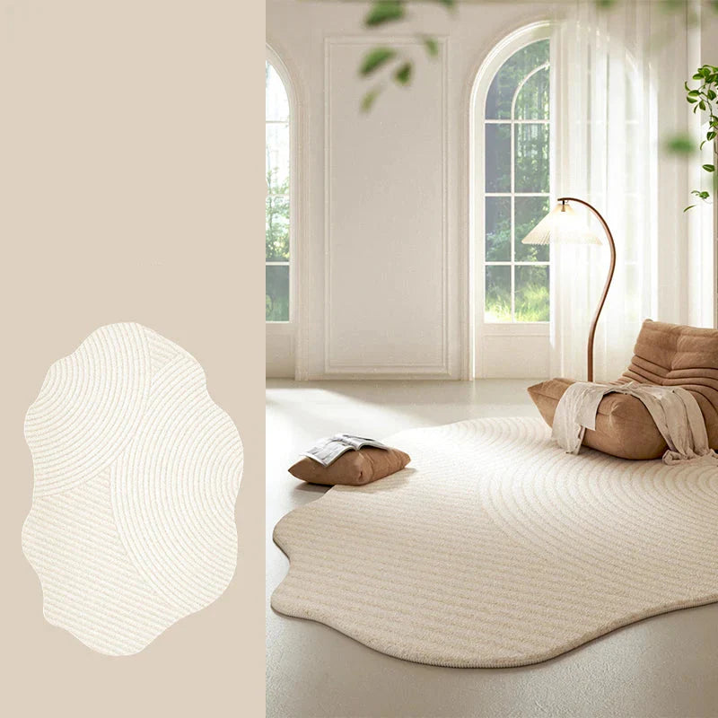 Tapis à rayures beiges et blanches