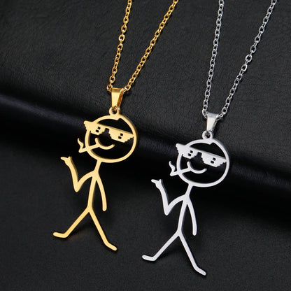 Collier pendentif bonhomme bâton punk amusant avec doigt d'honneur