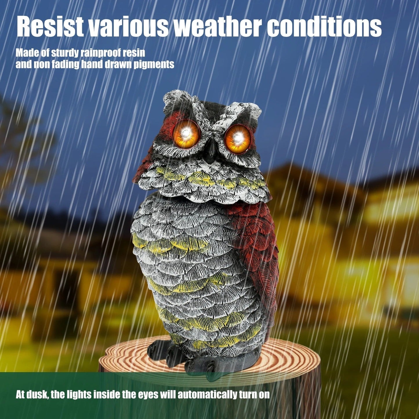 Outdoor Solar Owl Repellent Garden Statue
