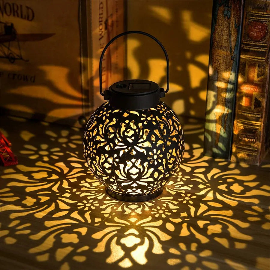 Outdoor Solar Hanging Lantern with Iron Decor - Halri