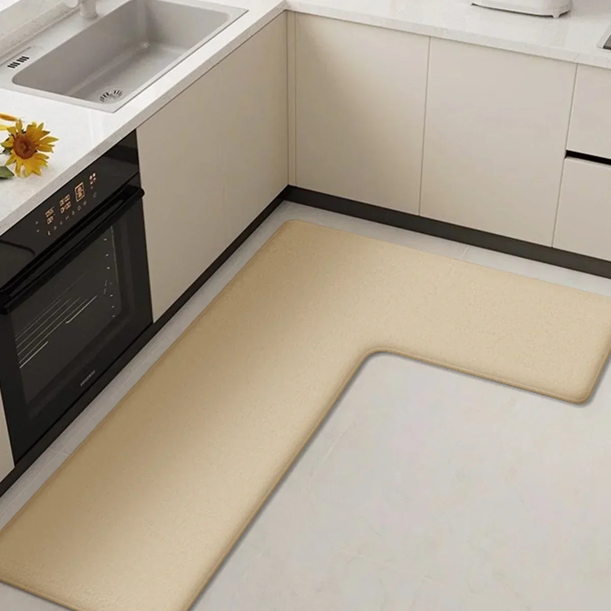 Tapis de sol de cuisine haut de gamme en forme de L, doux et moelleux