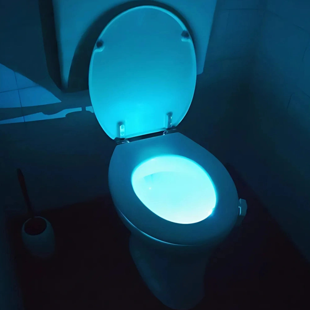 Toilet Night Light with Motion Sensor – 8 Color LED Bathroom Light, Easy Installation, Battery-Powered, Energy-Efficient 1