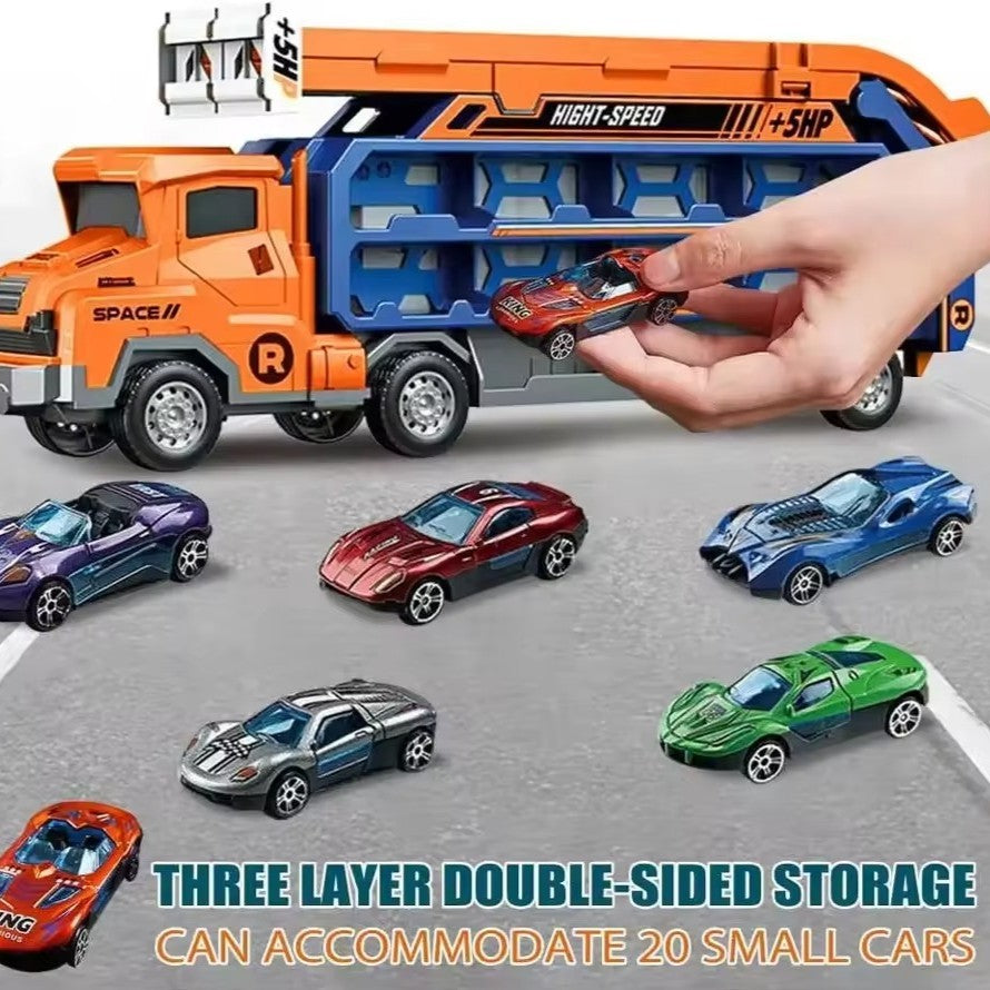 Truck Carrier Car Toy with Alloy Cars, No Batteries, Multi-Mode, Safe for Ages 4+