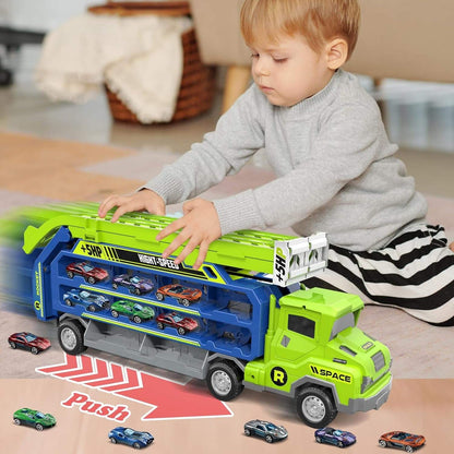 Truck Carrier Car Toy with Alloy Cars, No Batteries, Multi-Mode, Safe for Ages 4+