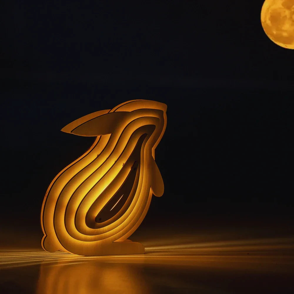 Lampe rustique artisanale en bois en forme d'animal