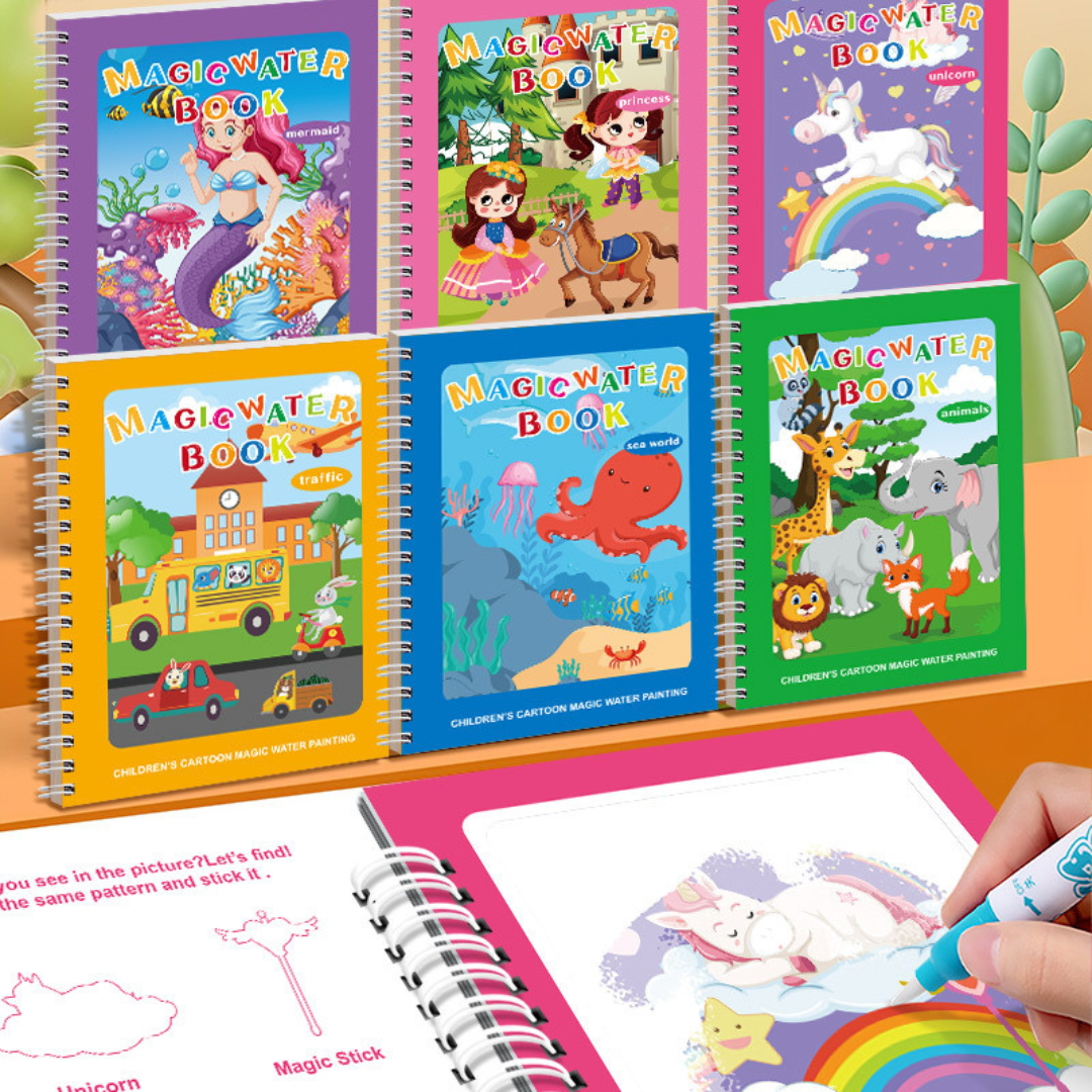 Colorful Kids Water Painting Book Set with Brush - Halri