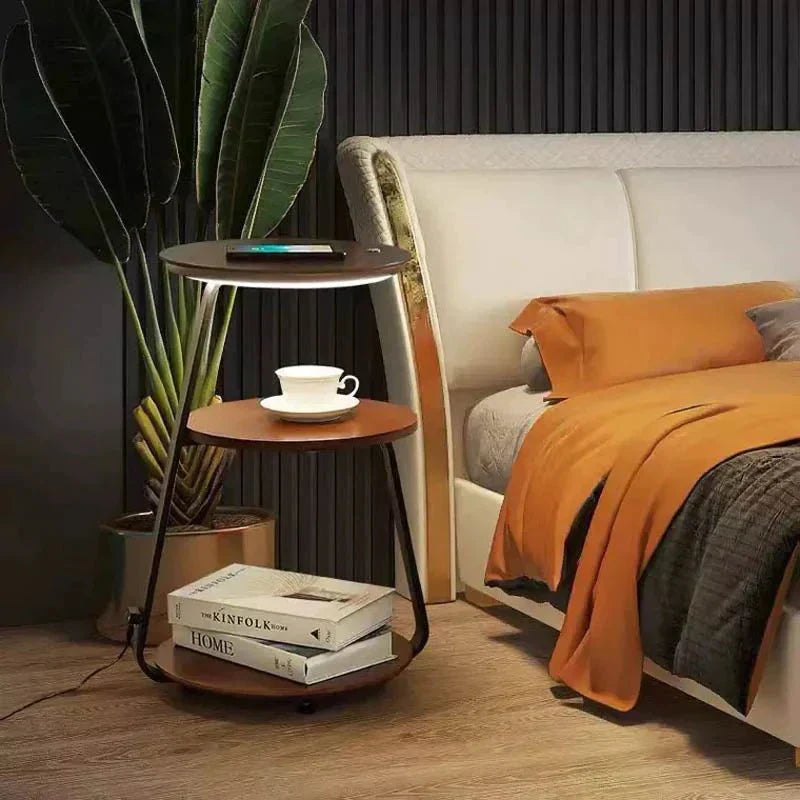Bedside Table Lamp with 2 Tier Shelf and Built in Light
