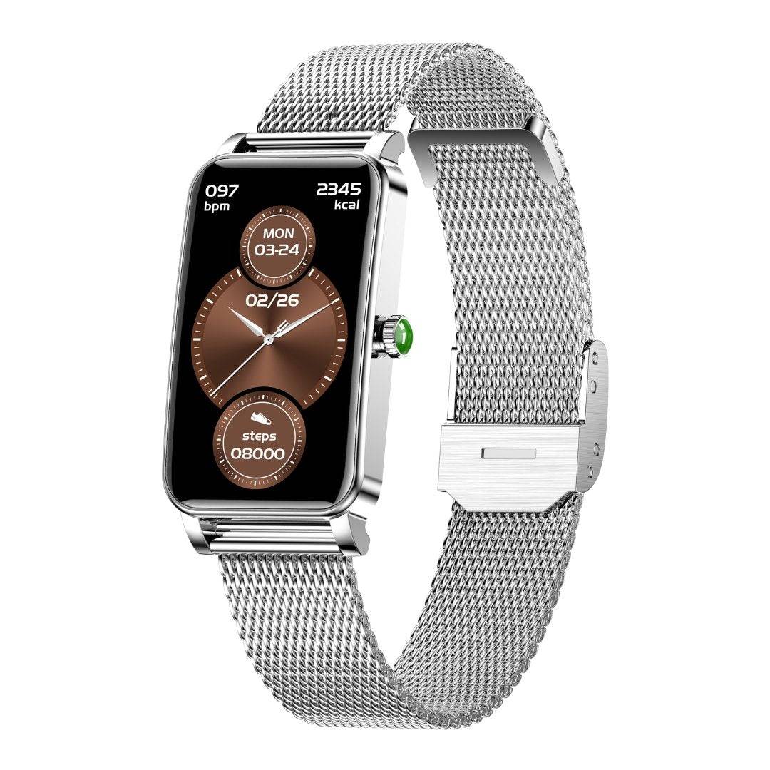 Montre connectée fine pour femme, idéale pour le fitness, avec moniteur de fréquence cardiaque.