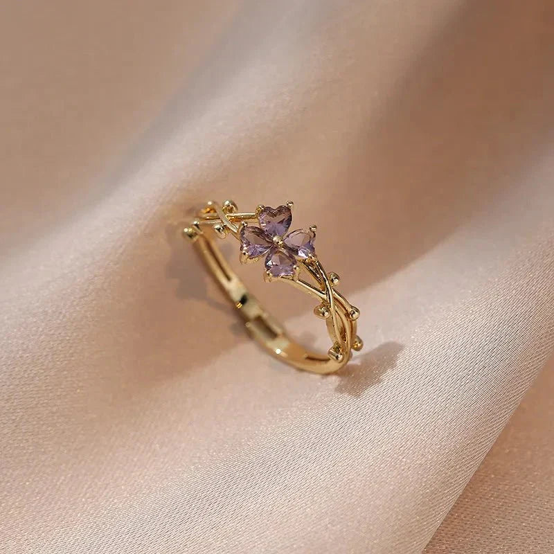 Purple Flower Adjustable Statement Ring - Halri