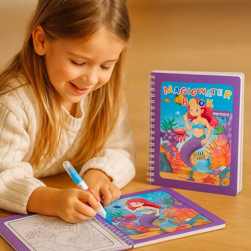 Coffret de livre de peinture aquarelle pour enfants avec pinceau.