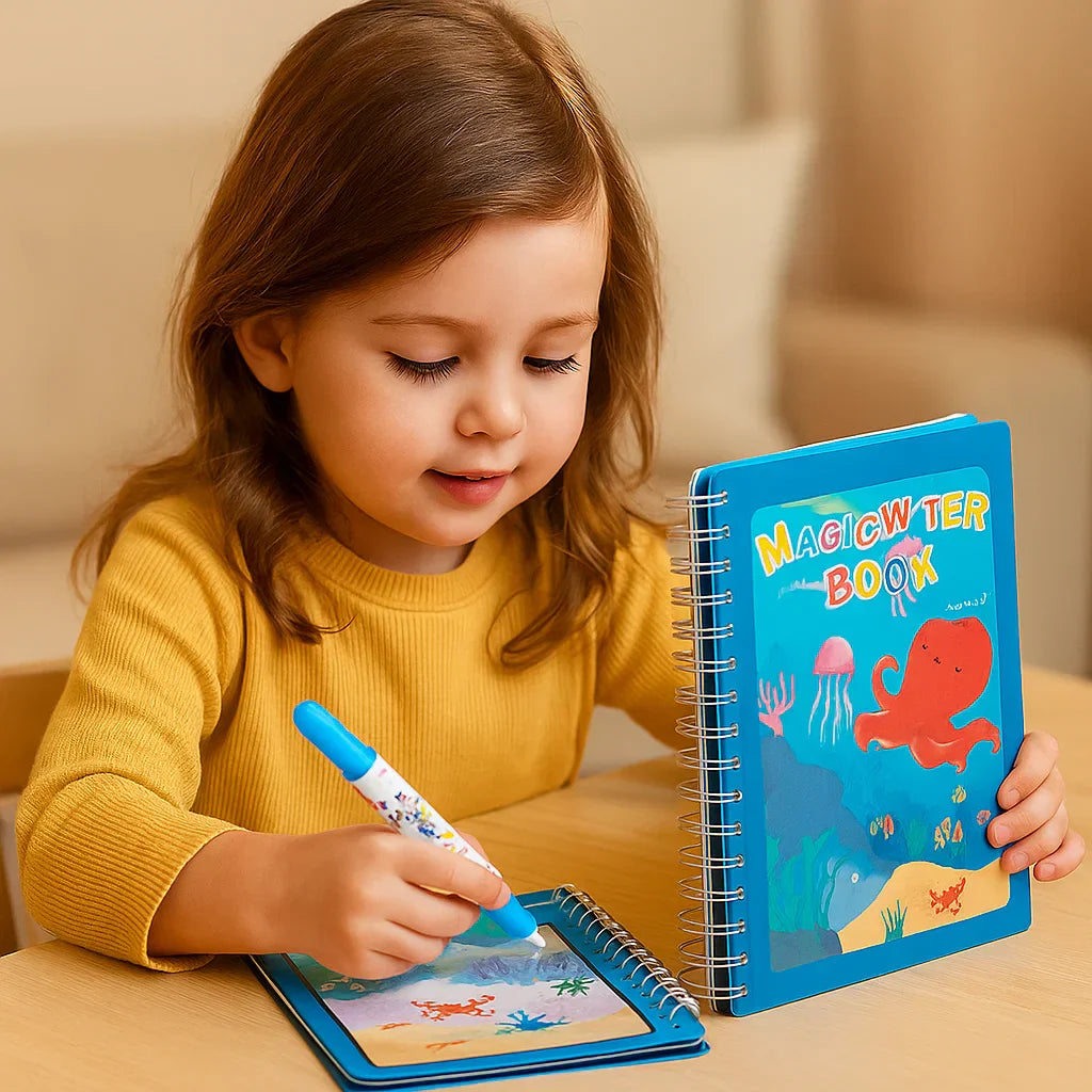 Coffret de livre de peinture aquarelle pour enfants avec pinceau.