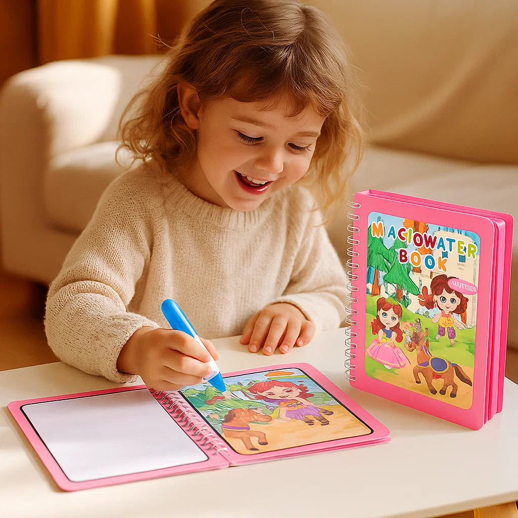 Coffret de livre de peinture aquarelle pour enfants avec pinceau.