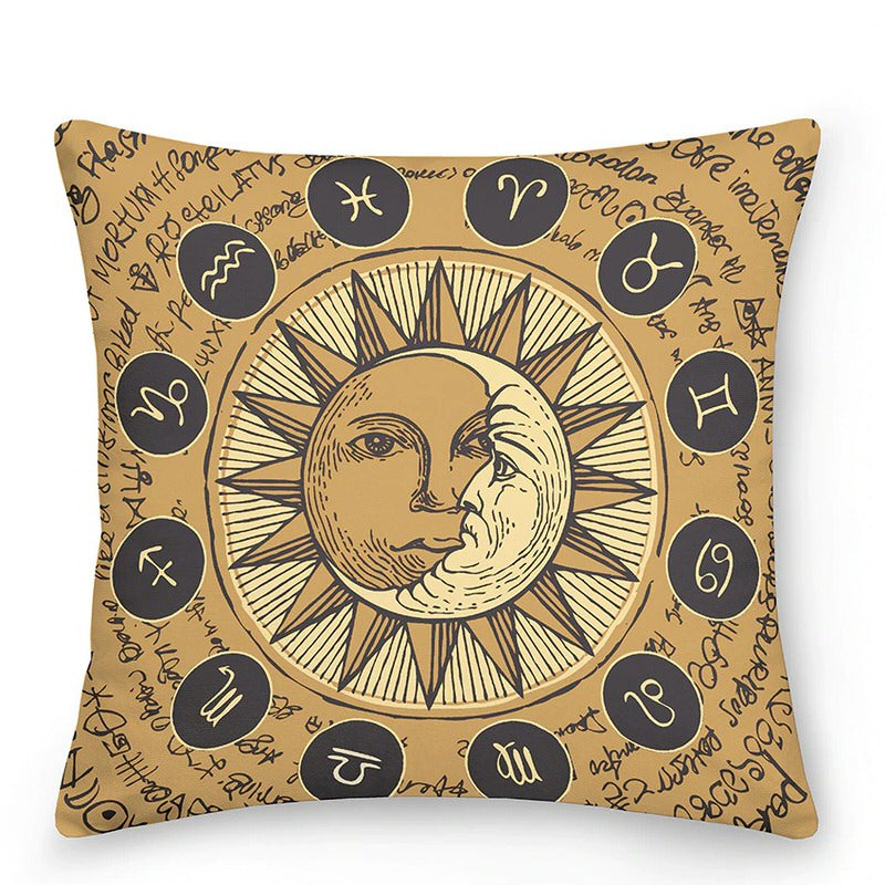 Coussins décoratifs astrologiques colorés Soleil et Lune