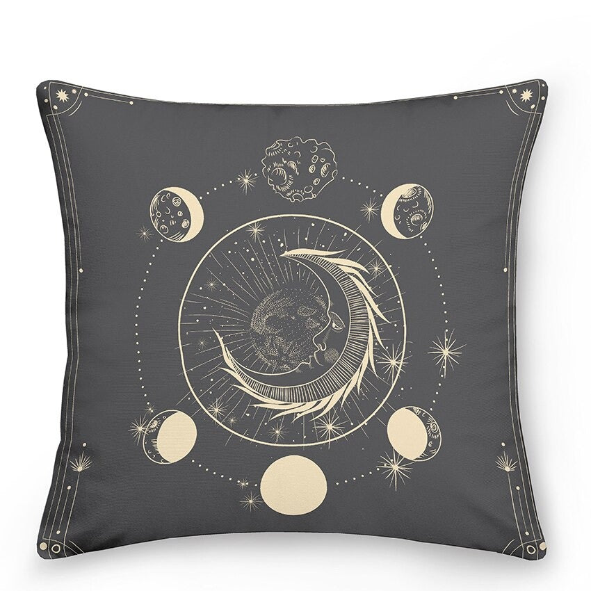 Coussins décoratifs astrologiques colorés Soleil et Lune