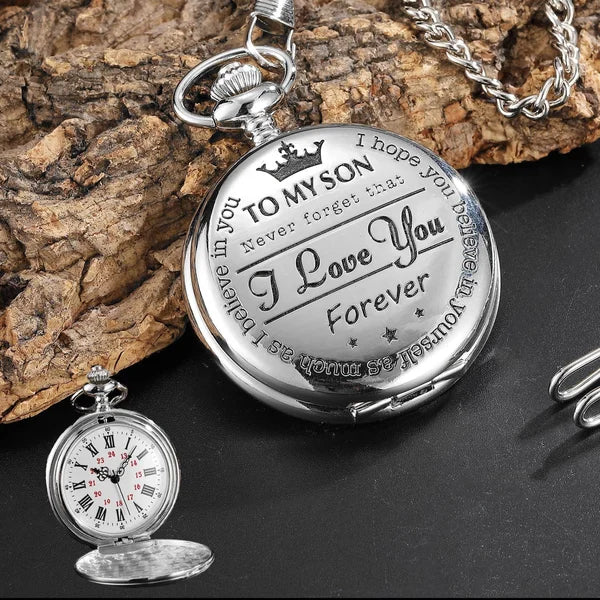 Montre à quartz abordable avec chaîne de poche en cuir