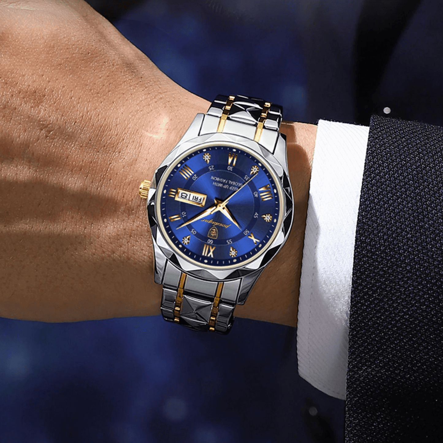 Men's Silver Stainless Steel Watch with Glow Dial
