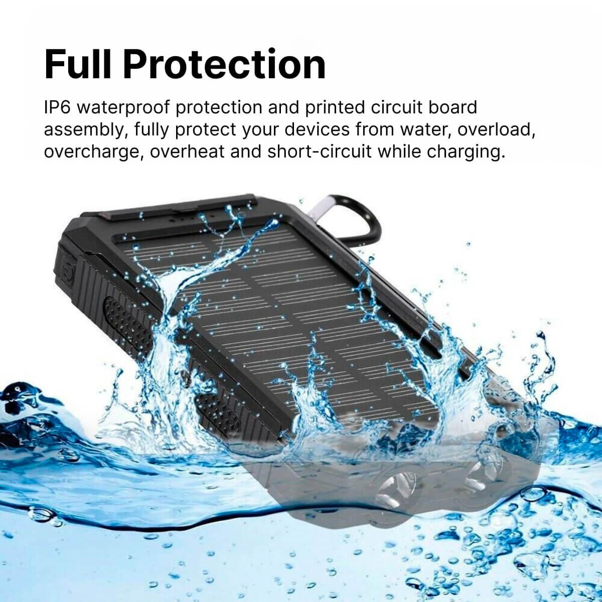 High Capacity Solar Power Bank, Waterproof Portable Charger
