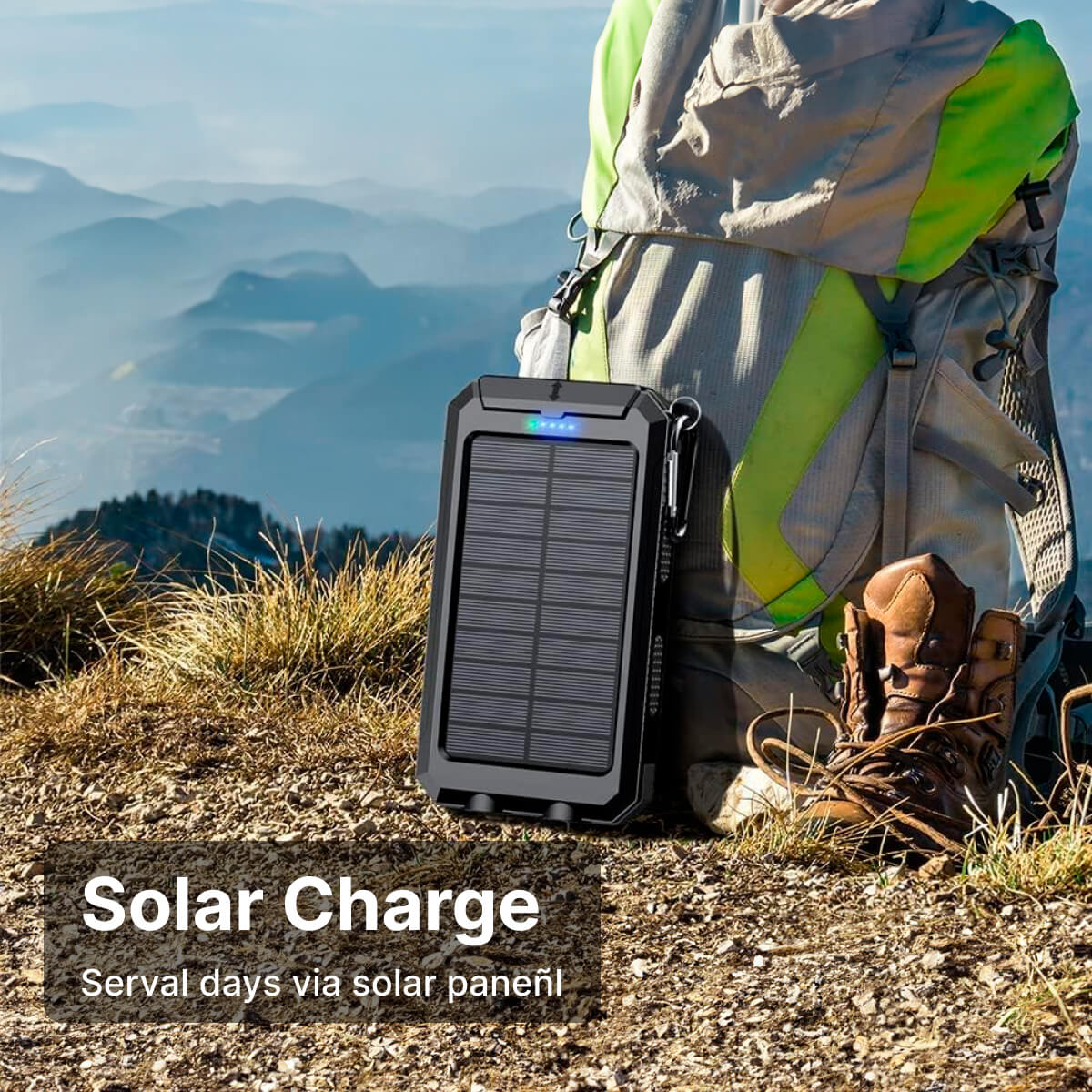 High Capacity Solar Power Bank, Waterproof Portable Charger