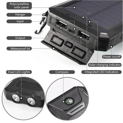 High Capacity Solar Power Bank, Waterproof Portable Charger