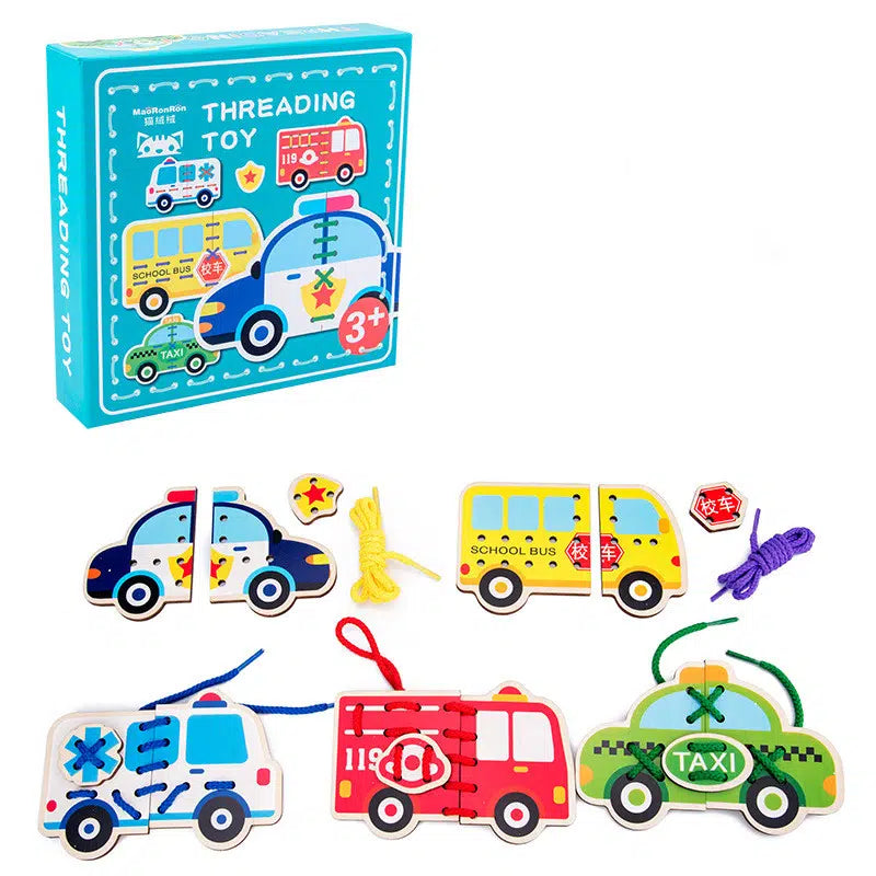 Jouets d'animaux à lacer en bois amusants pour enfants