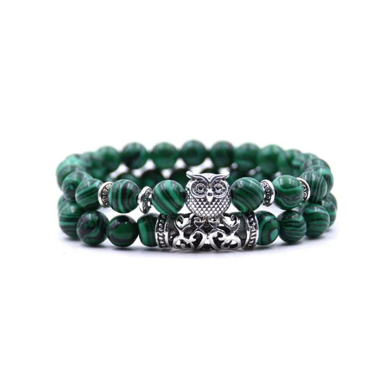 Bracelet en perles et pierres hibou inspiré par la nature
