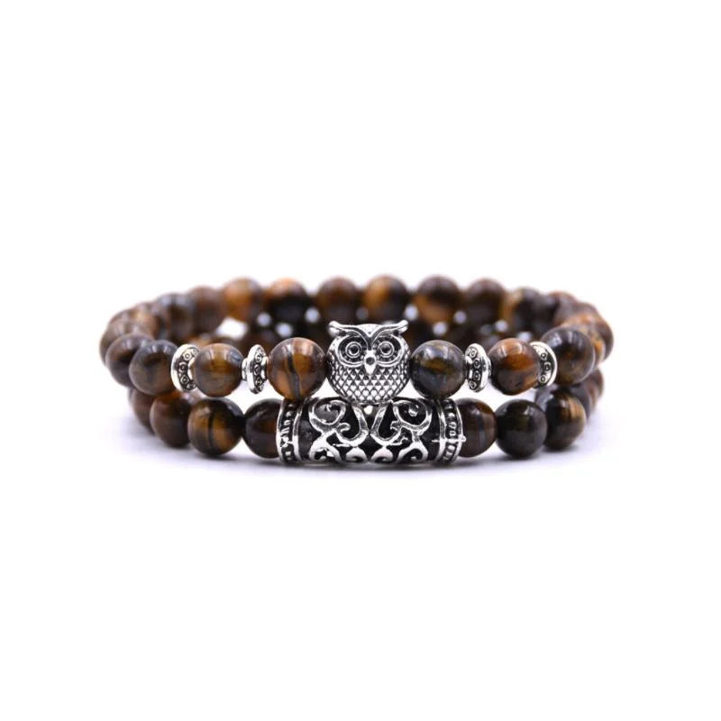 Bracelet en perles et pierres hibou inspiré par la nature
