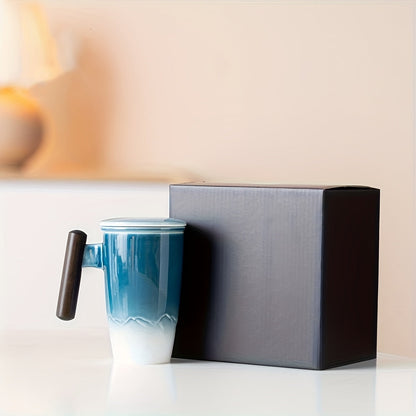 Mug en céramique de style vintage avec infuseur et poignée en bois