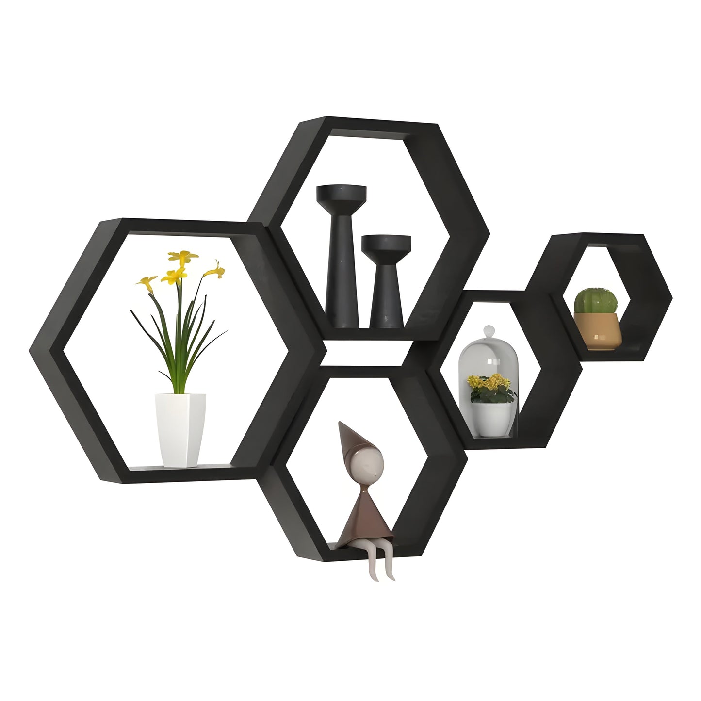 Ensemble de 5 étagères murales hexagonales rustiques en bois