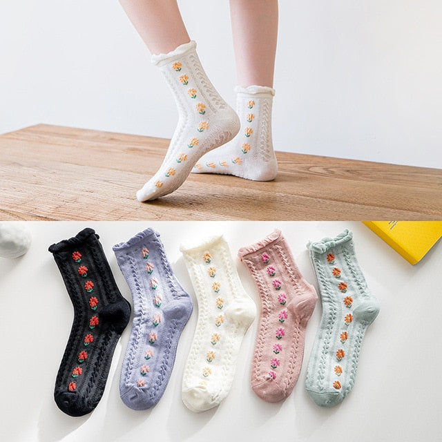 Lot de 5 paires de chaussettes courtes à motif floral classique