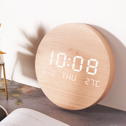 Horloge murale rustique en bois avec affichage LED et température