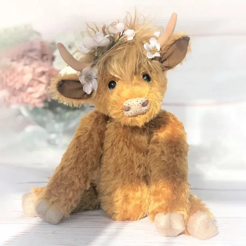 Figurine de vache rustique avec couronne de fleurs