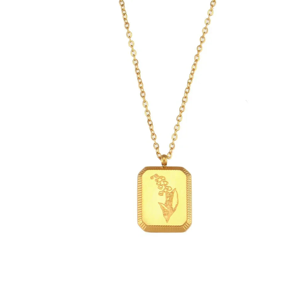 Collier pendentif délicat en forme de fleur avec pierre de naissance