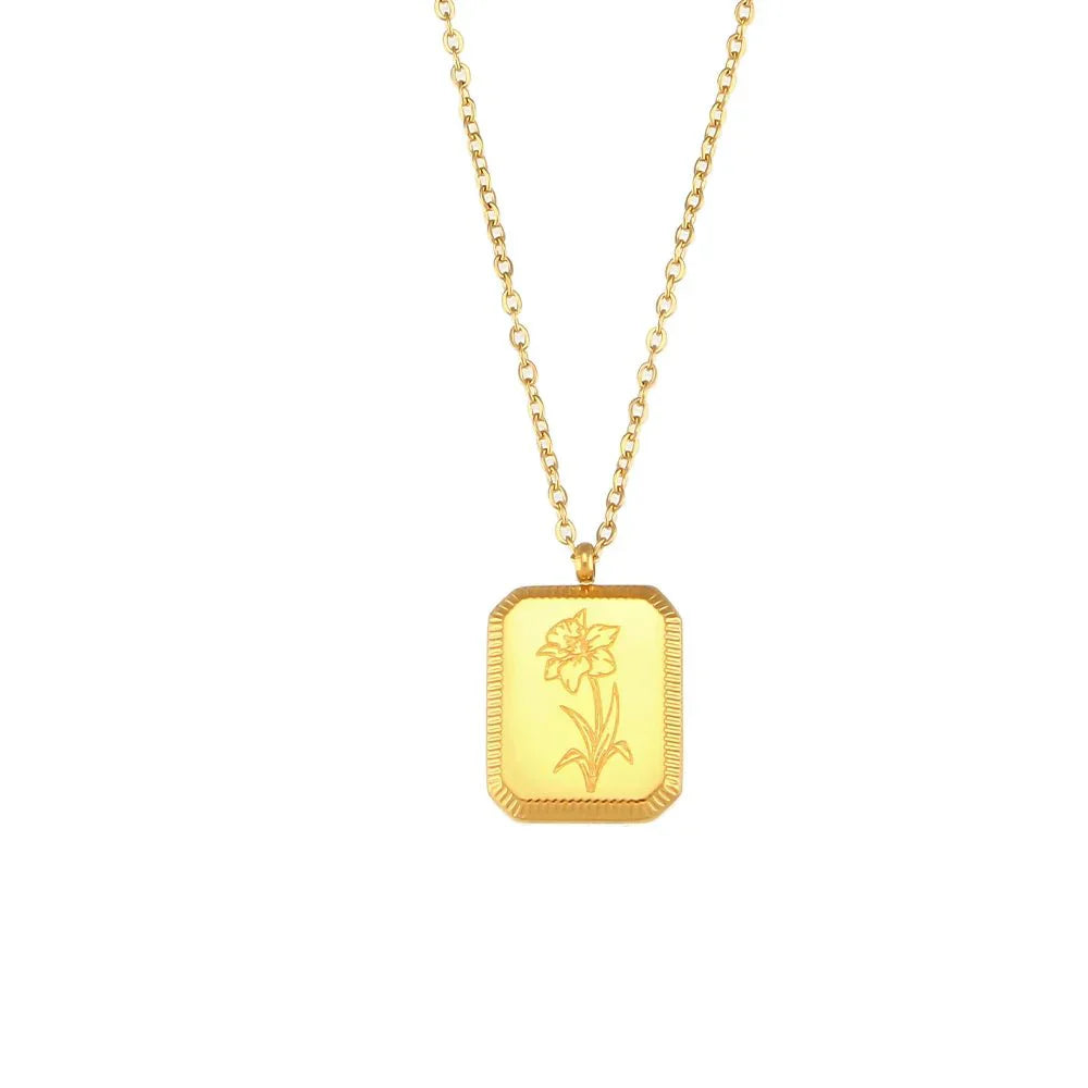 Collier pendentif délicat en forme de fleur avec pierre de naissance