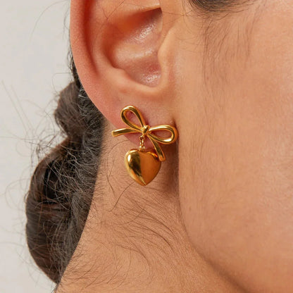 Small Bow Heart Stud Earrings - Halri