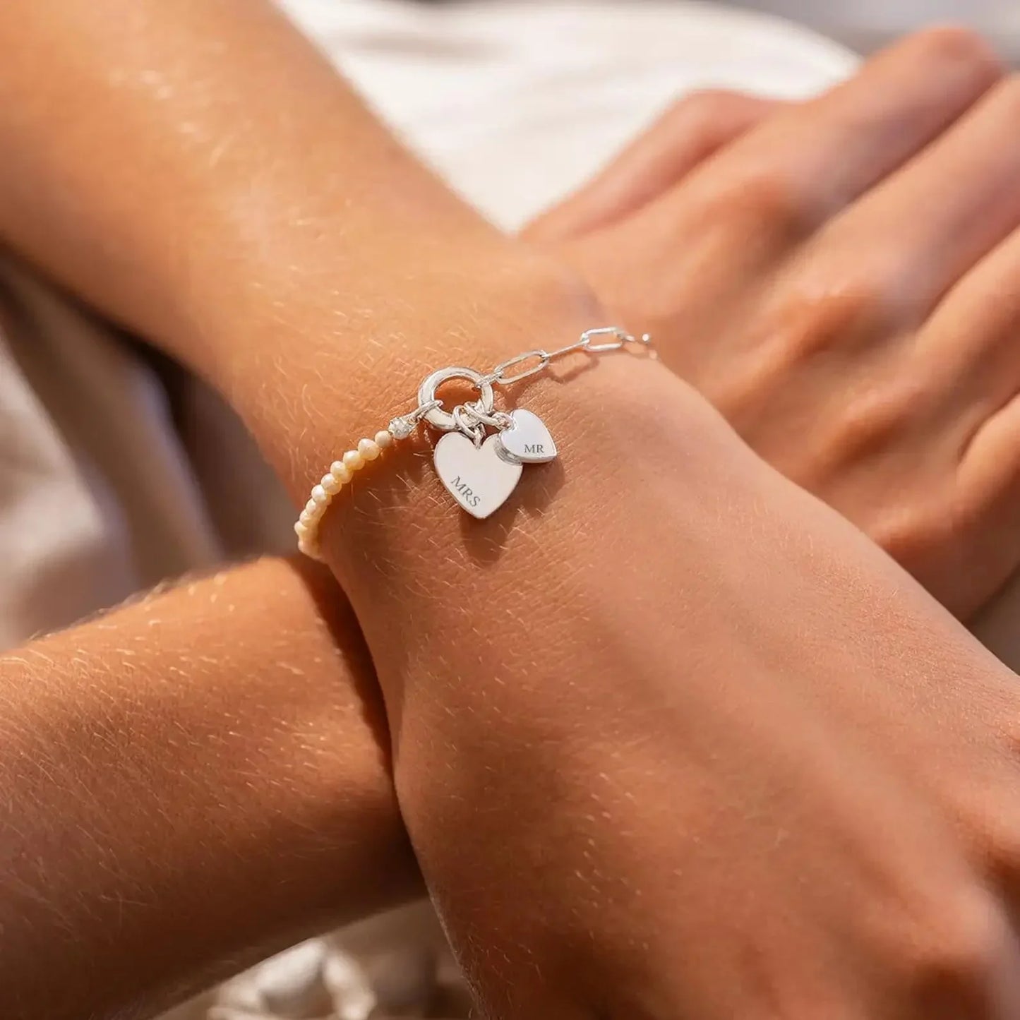 Customizable Heart Pearl Chain Bracelet - Halri