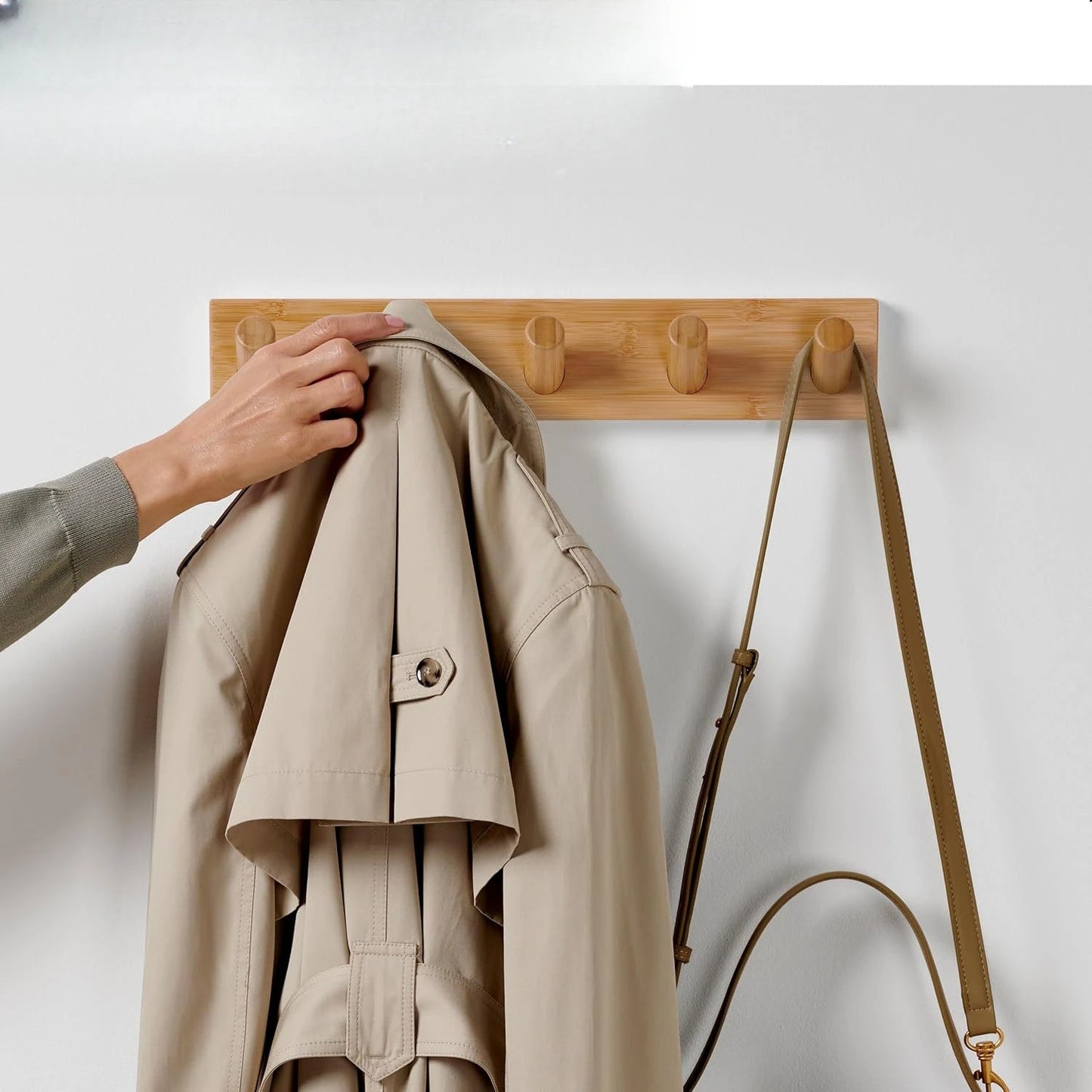 Space-Saving Wooden Coat Rack with 5 Hooks