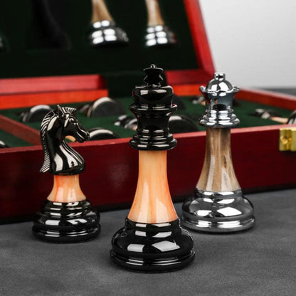 Premium Wooden Chess Board with Large Metal Pieces