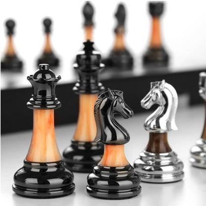Premium Wooden Chess Board with Large Metal Pieces