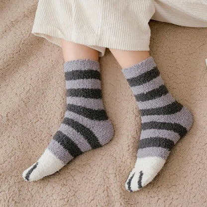 Chaussettes basses en polaire douce à motif chaton, extensibles 