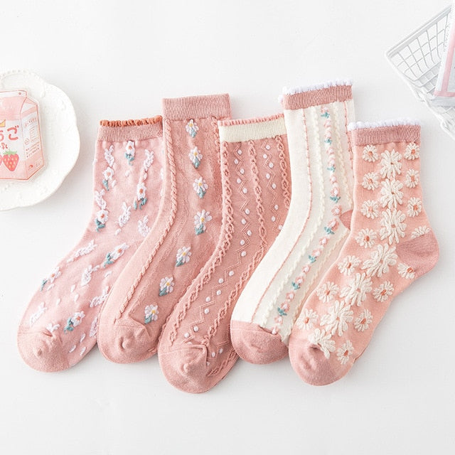 Lot de 5 paires de chaussettes courtes à motif floral classique